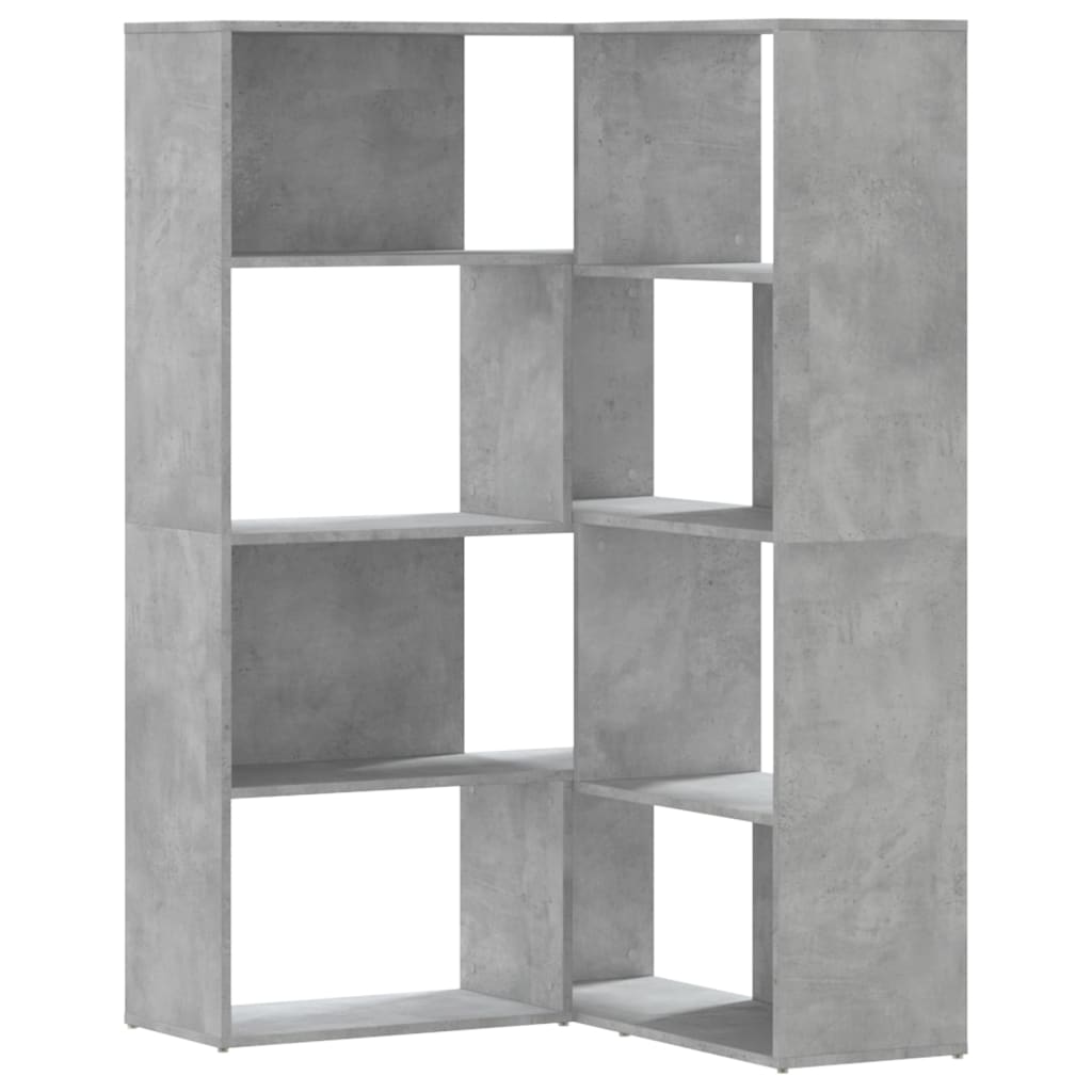 4 szintes betonszürke szerelt fa sarokkönyvespolc 85x85x140 cm