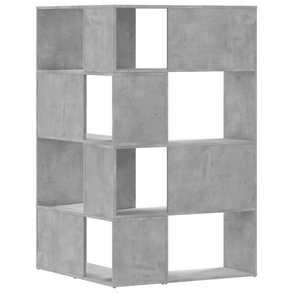 4 szintes betonszürke szerelt fa sarokkönyvespolc 85x85x140 cm
