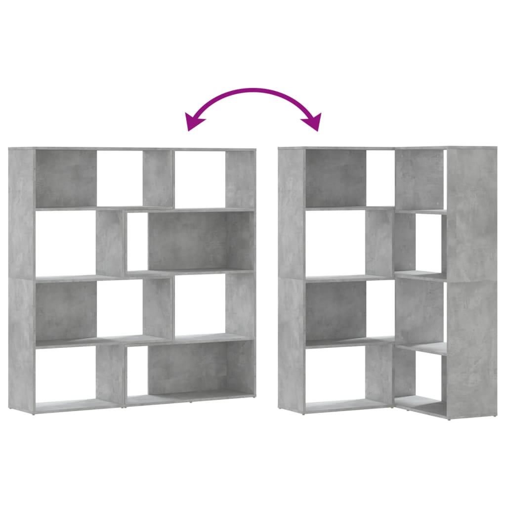 4 szintes betonszürke szerelt fa sarokkönyvespolc 85x85x140 cm