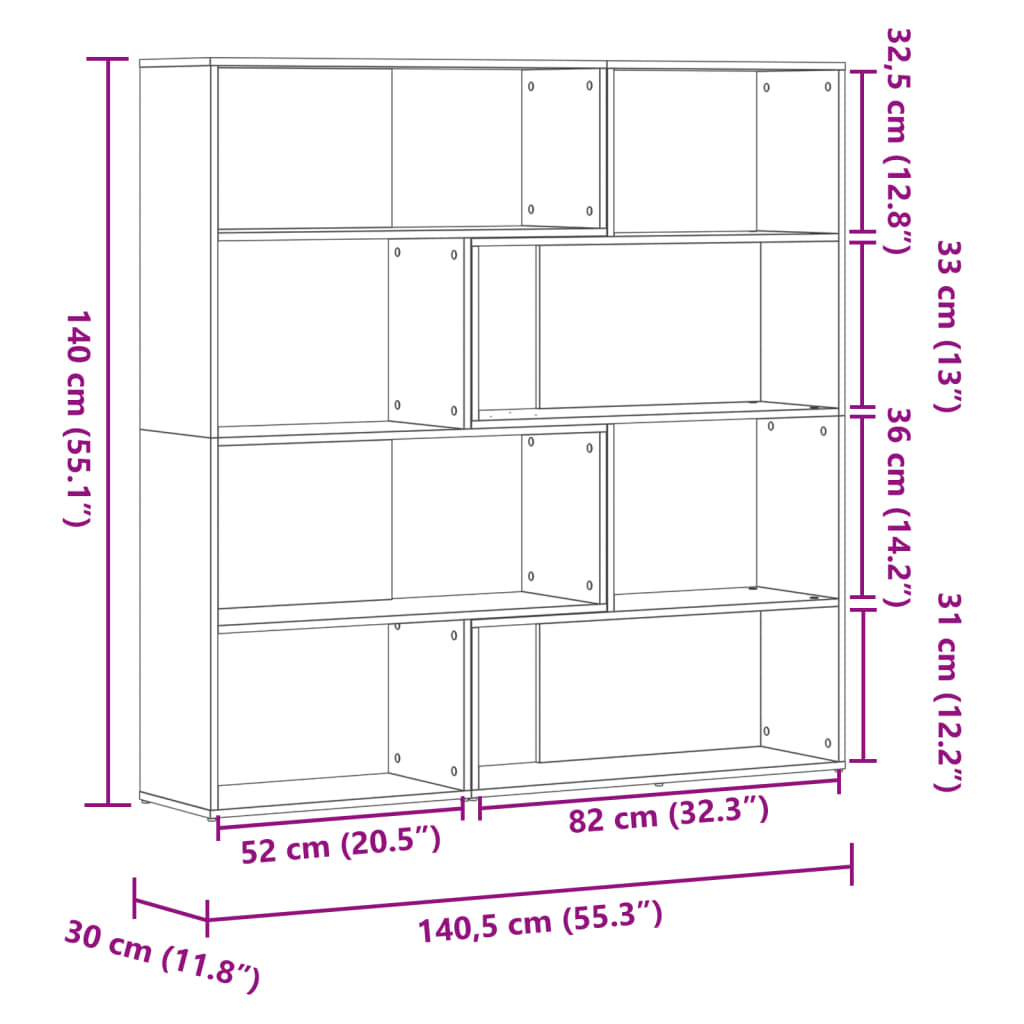 4 szintes betonszürke szerelt fa sarokkönyvespolc 85x85x140 cm