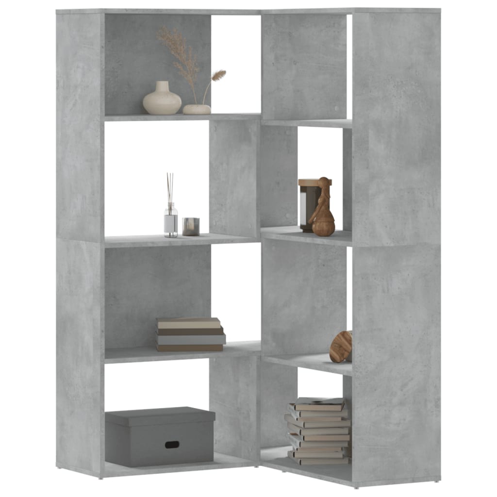 4 szintes betonszürke szerelt fa sarokkönyvespolc 85x85x140 cm