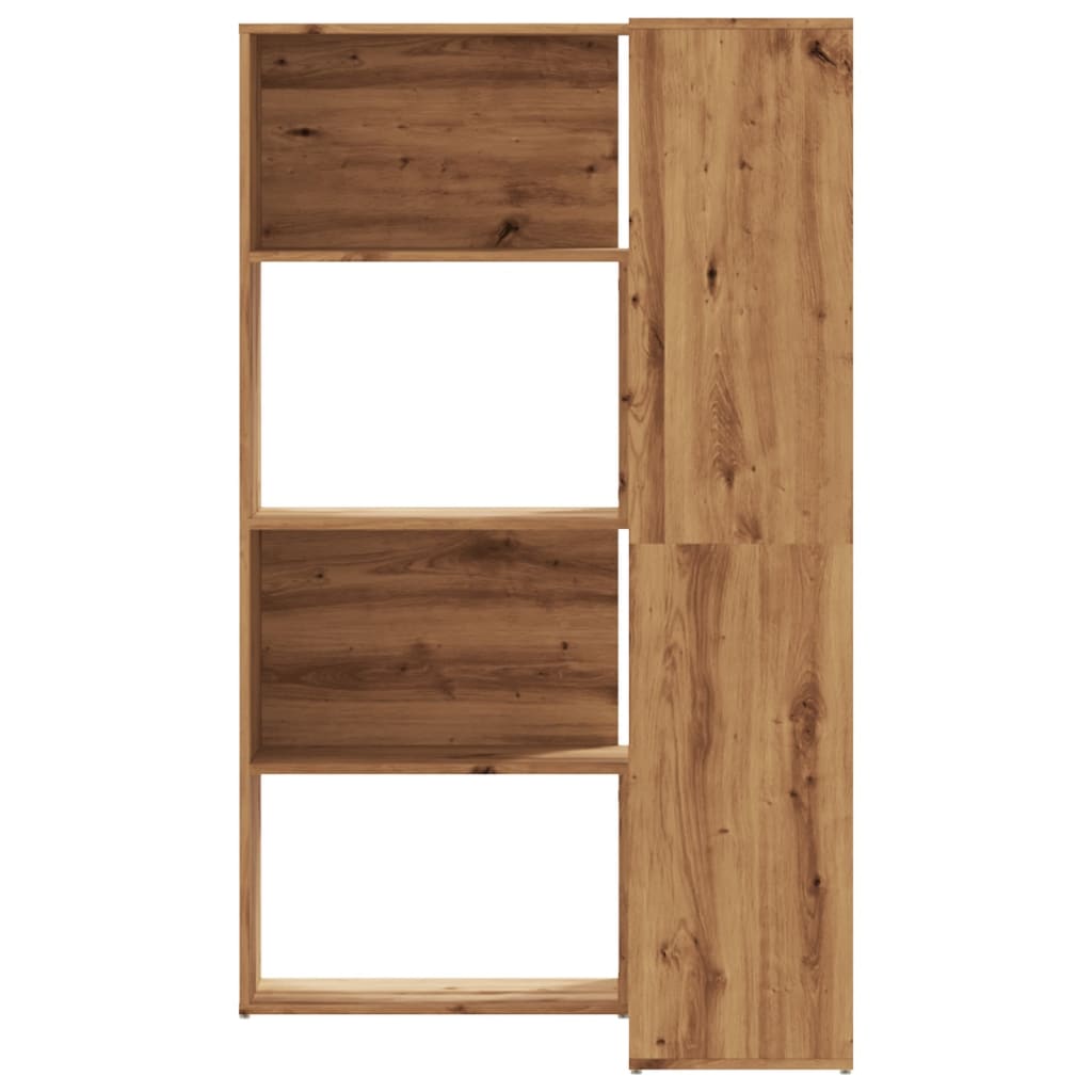 4 szintes tölgy színű szerelt fa sarokkönyvespolc 85x85x140 cm