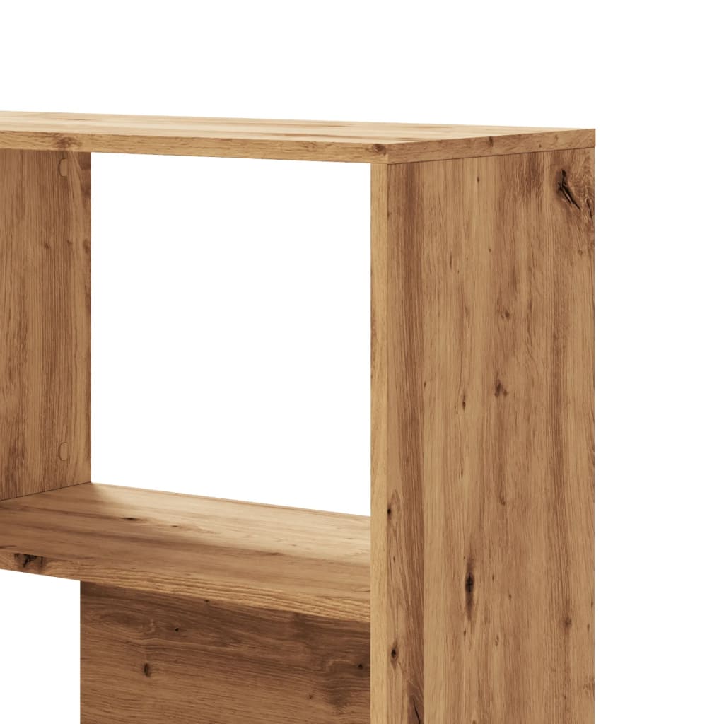 4 szintes tölgy színű szerelt fa sarokkönyvespolc 85x85x140 cm