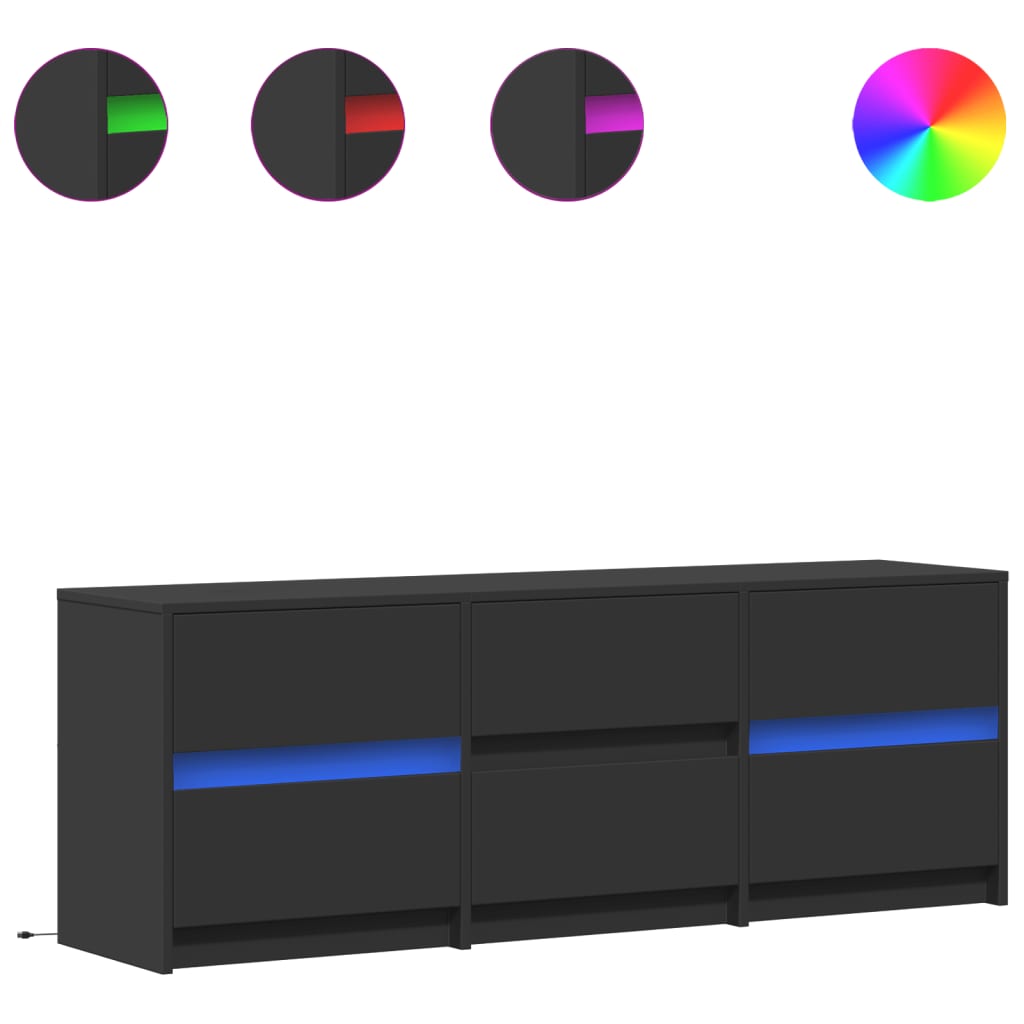 fekete szerelt fa TV-szekrény LED-ekkel 140 x 34 x 50 cm