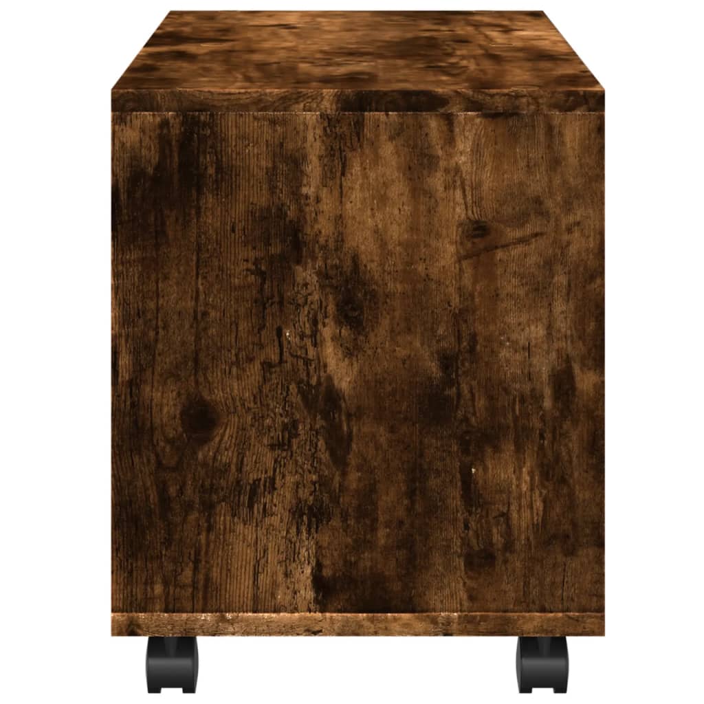 füstös tölgy színű szerelt fa görgős szekrény 72 x 33 x 42,5 cm