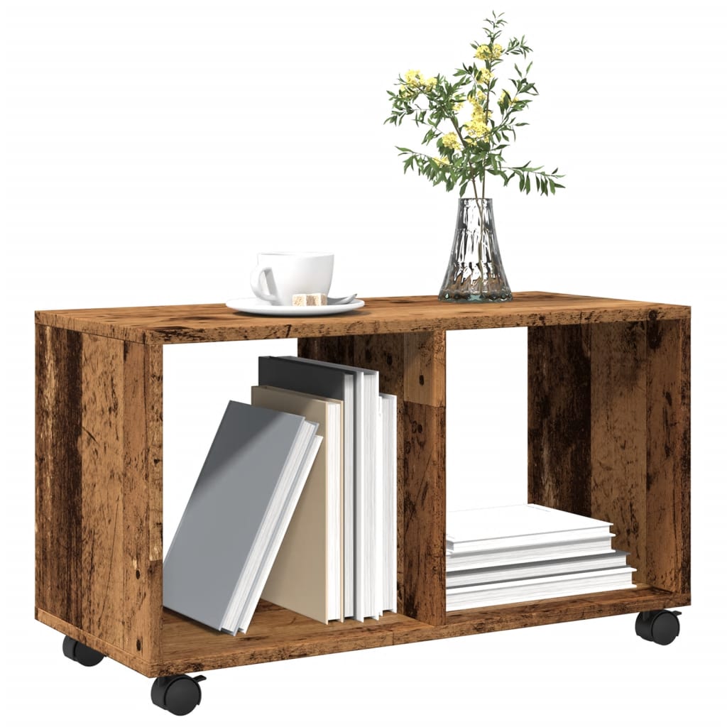 antik fa színű szerelt fa görgős szekrény 72 x 33 x 42,5 cm