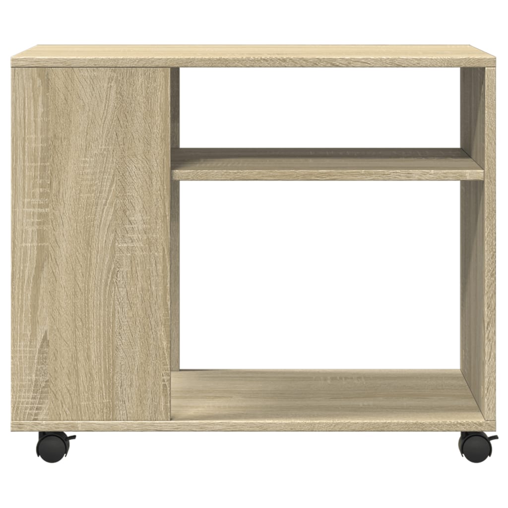 sonoma tölgy színű szerelt fa kisasztal kerekekkel 70x35x60 cm