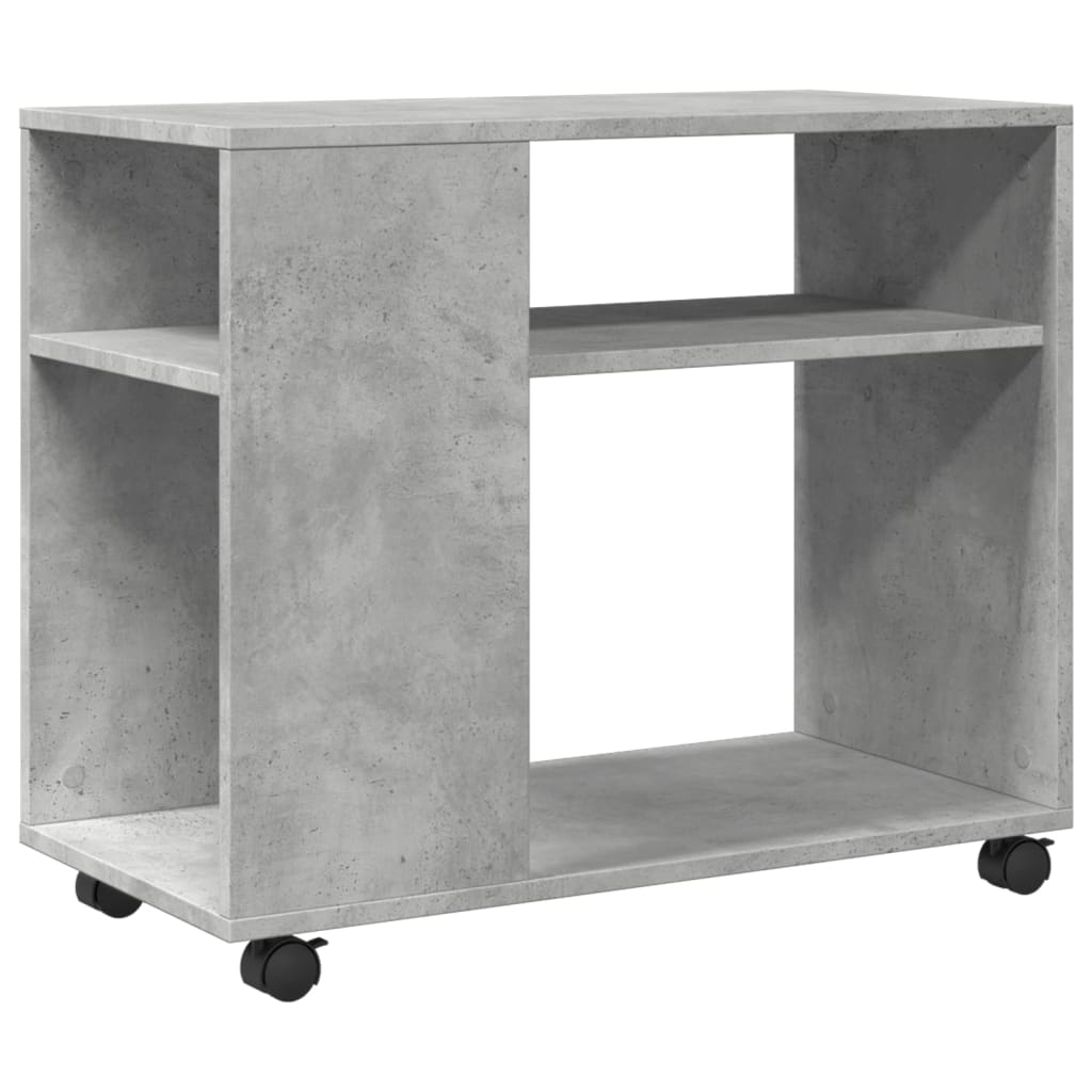 betonszürke szerelt fa kisasztal kerekekkel 70 x 35 x 60 cm