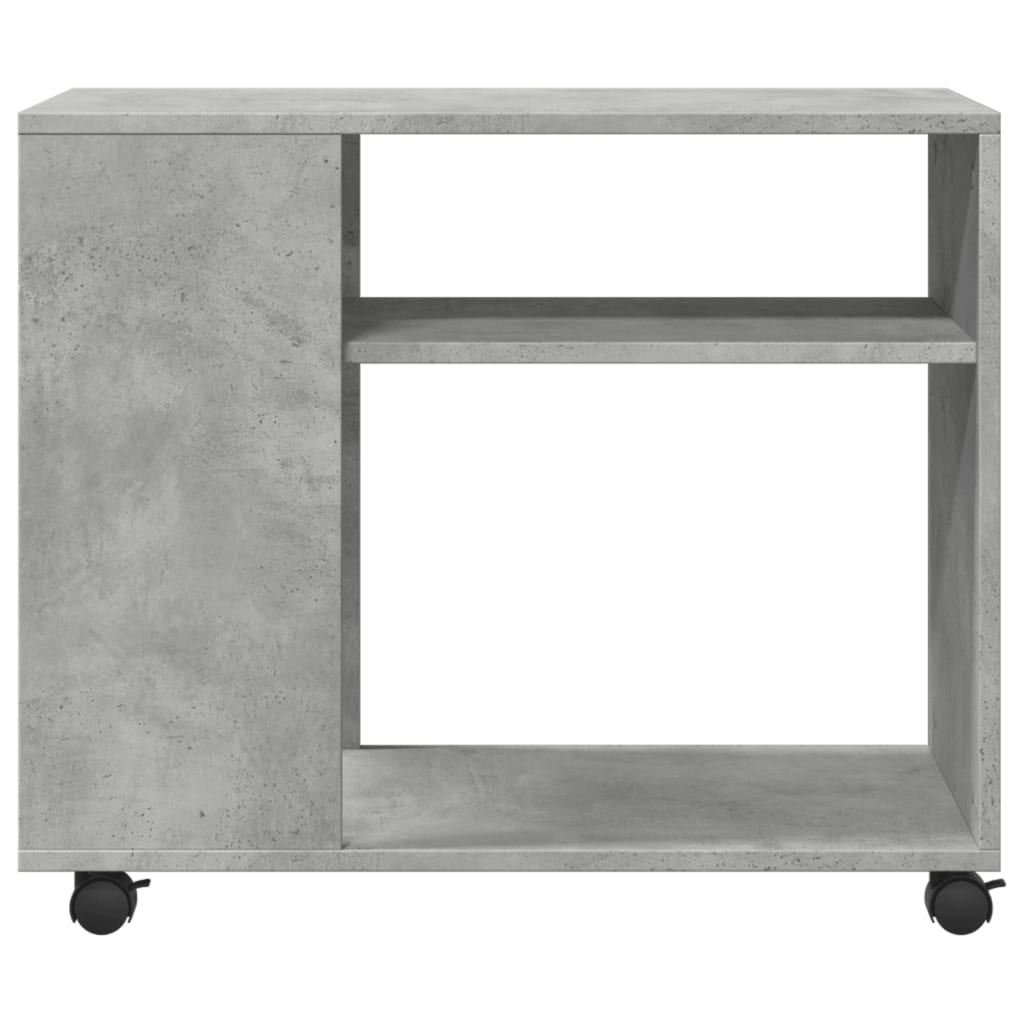 betonszürke szerelt fa kisasztal kerekekkel 70 x 35 x 60 cm