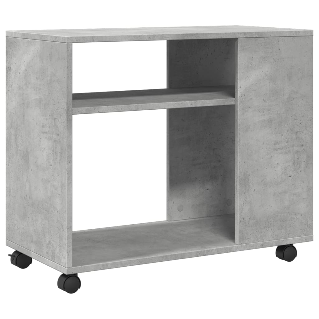 betonszürke szerelt fa kisasztal kerekekkel 70 x 35 x 60 cm