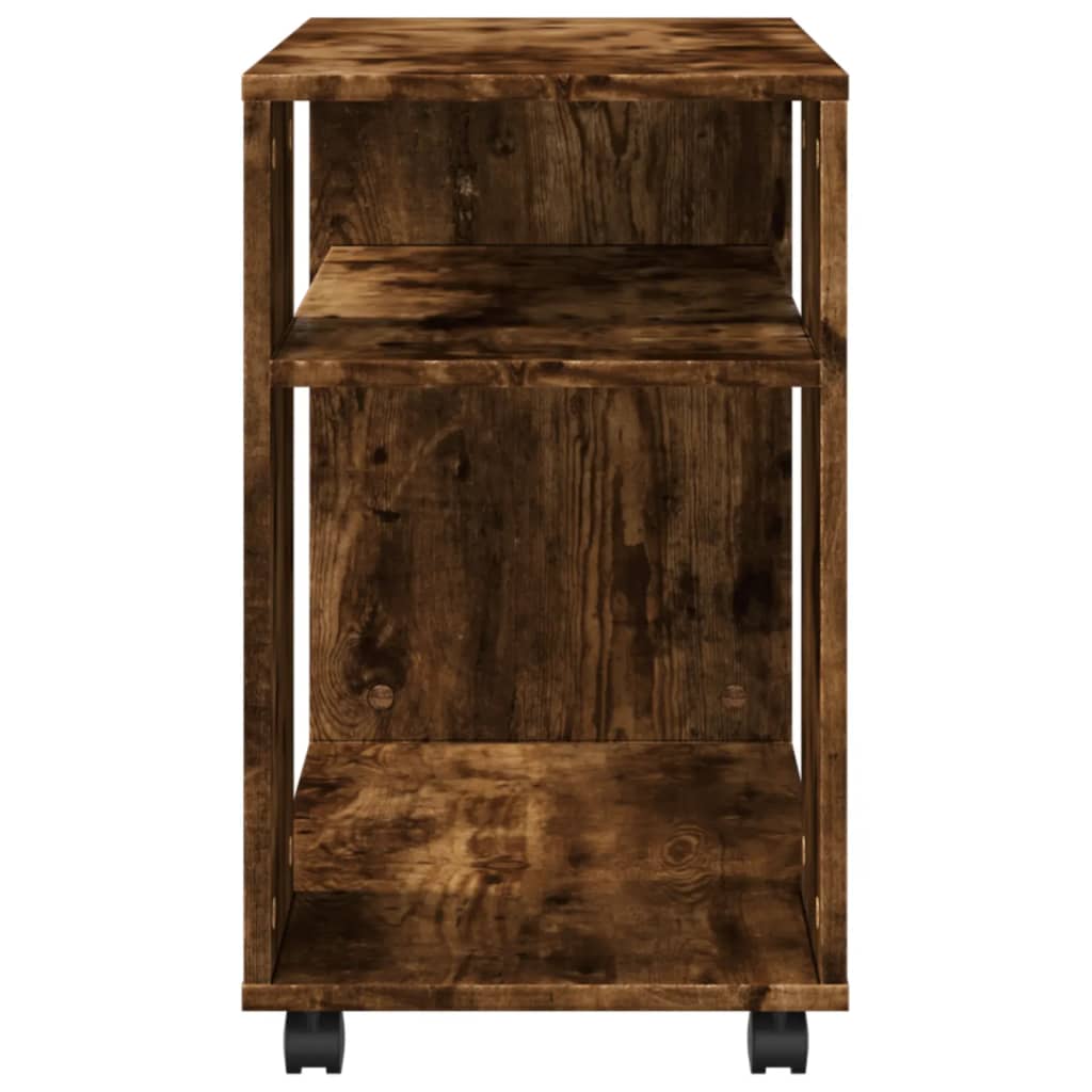 füstös tölgy színű szerelt fa kisasztal kerekekkel 70x35x60 cm
