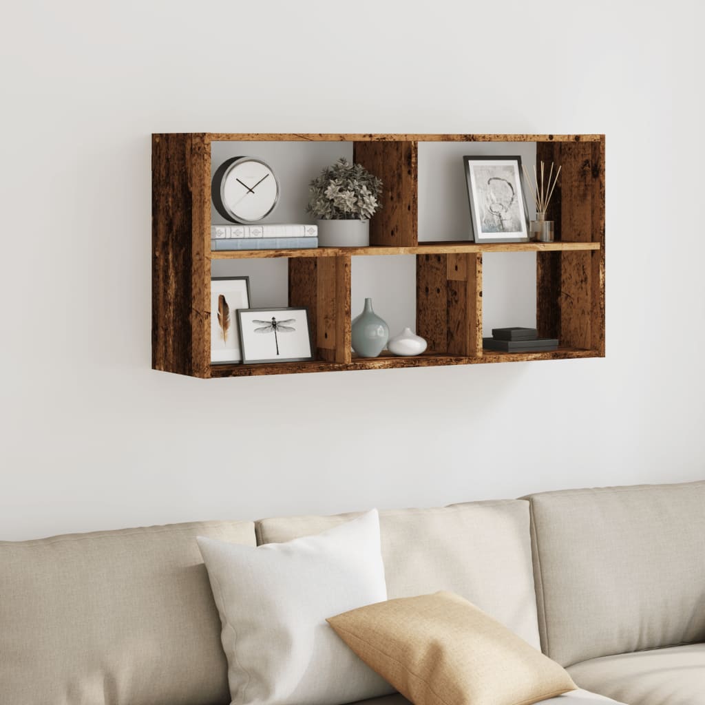 antik fa színű szerelt fa fali polc 100 x 25 x 50 cm