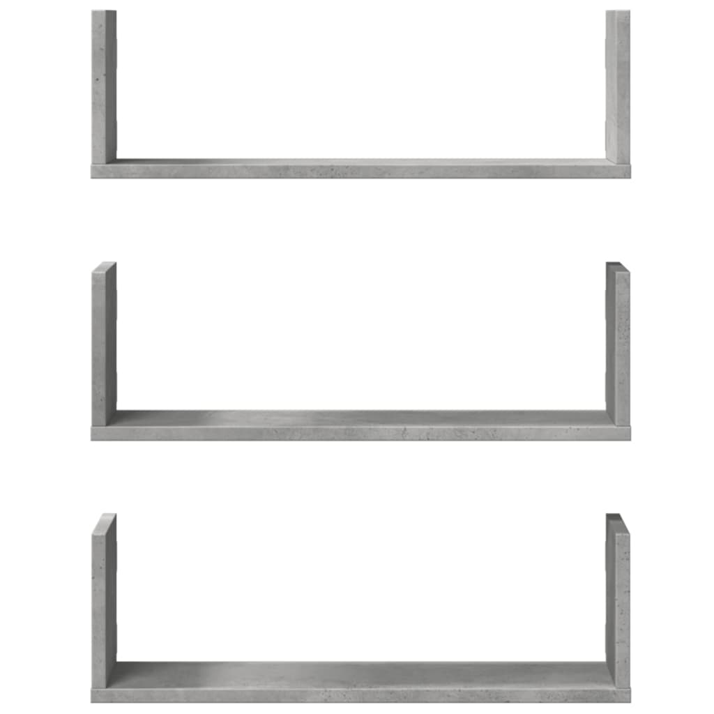 3 db betonszürke szerelt fa fali polc 58 x 18 x 18 cm