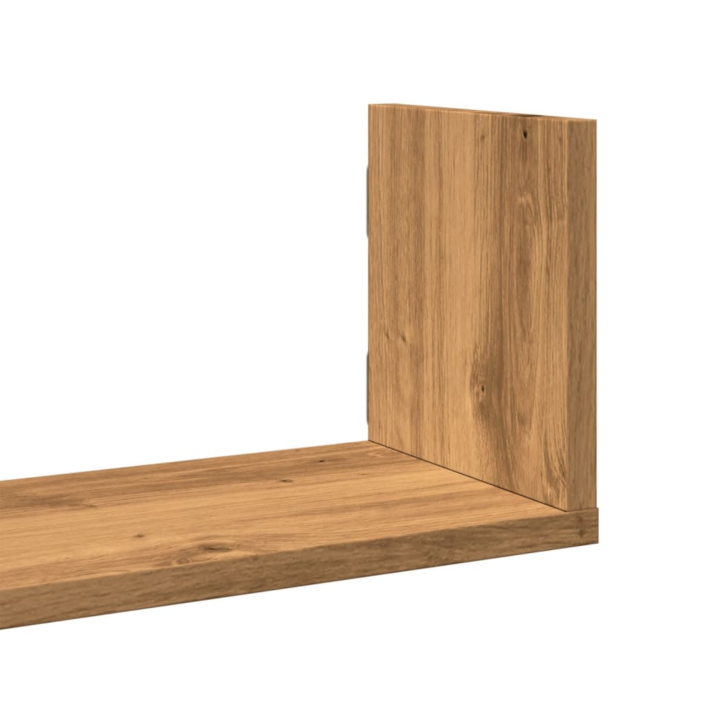 3 db kézműves tölgy színű szerelt fa fali polc 58 x 18 x 18 cm