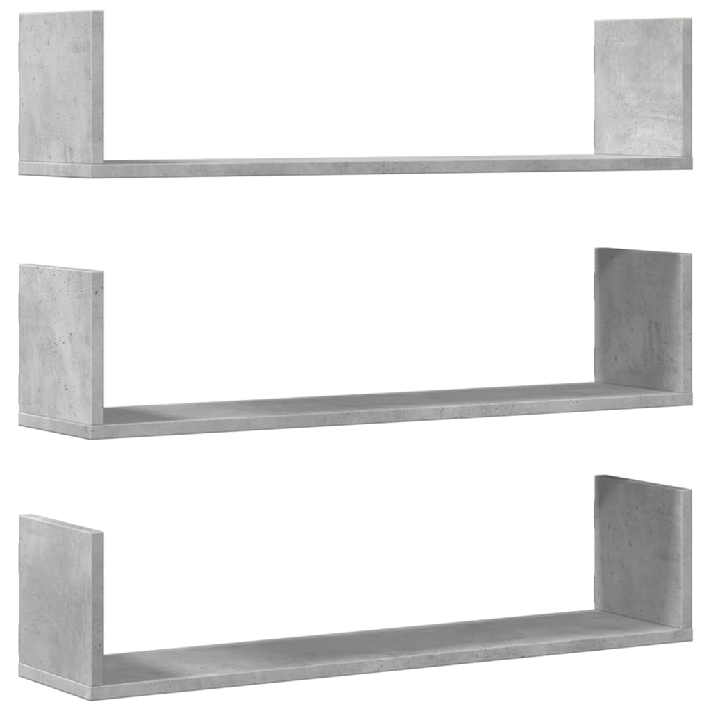 3 db betonszürke szerelt fa fali polc 80 x 18 x 18 cm