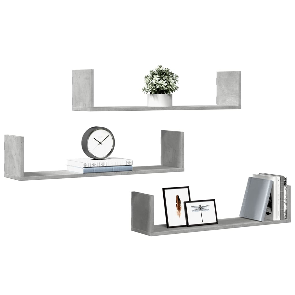 3 db betonszürke szerelt fa fali polc 80 x 18 x 18 cm