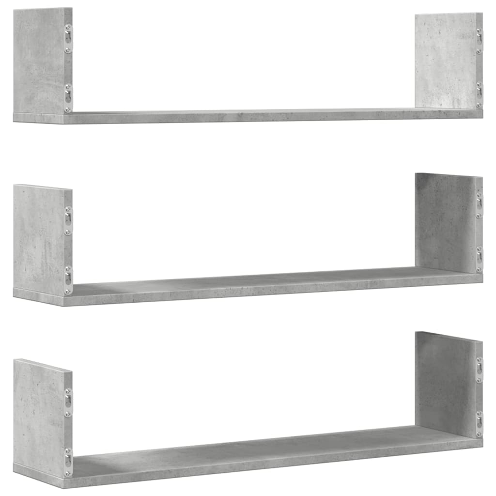 3 db betonszürke szerelt fa fali polc 80 x 18 x 18 cm