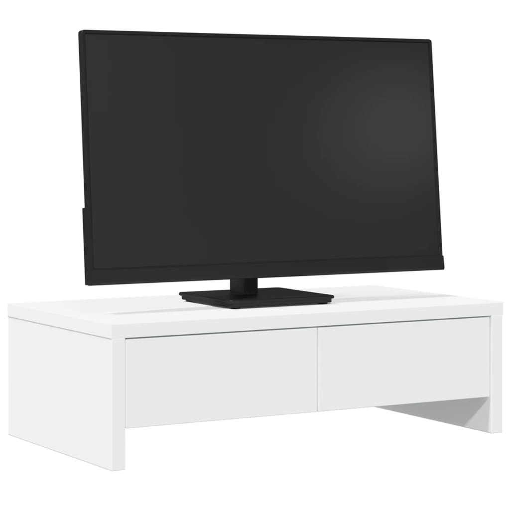 fehér szerelt fa monitorállvány fiókokkal 50 x 27 x 15 cm