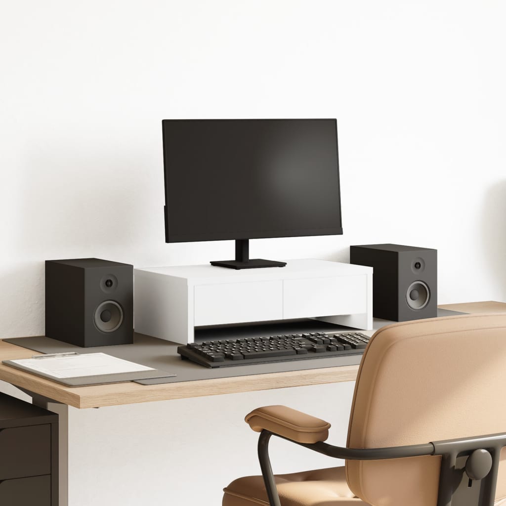 fehér szerelt fa monitorállvány fiókokkal 50 x 27 x 15 cm