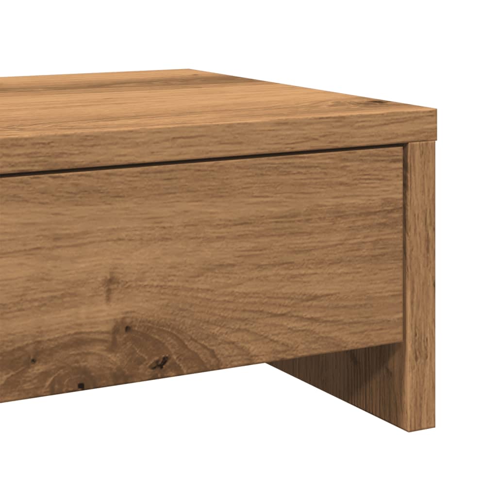kézműves tölgy szerelt fa monitorállvány fiókokkal 50x27x15 cm
