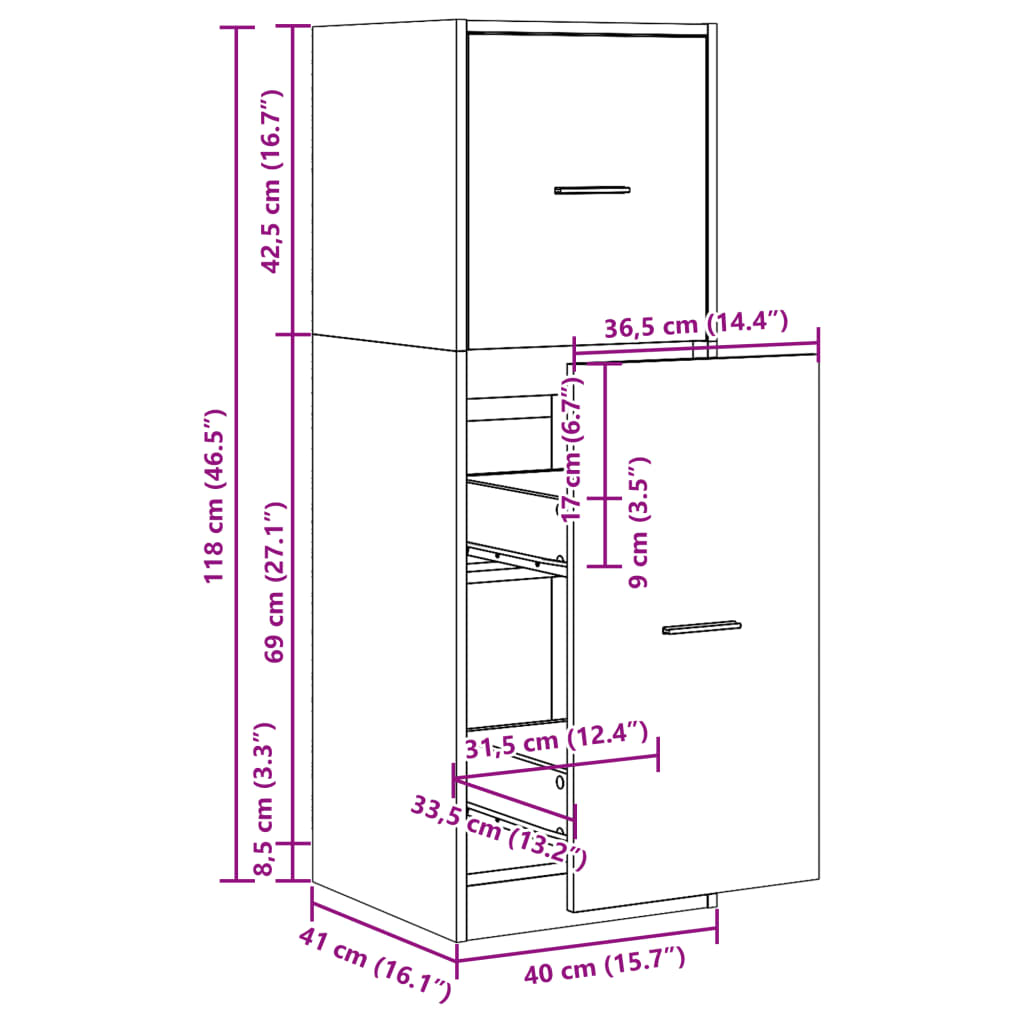 betonszürke szerelt fa patikaszekrény 40 x 41 x 118 cm
