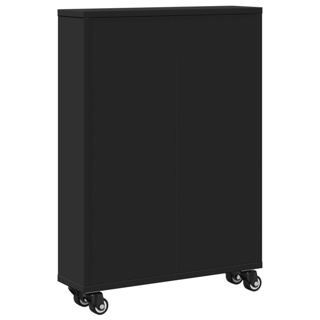 fekete szerelt fa keskeny tárolókocsi 48 x 13 x 68 cm