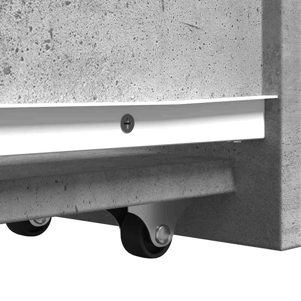 betonszürke szerelt fa görgős keskeny fürdőszobaszekrény