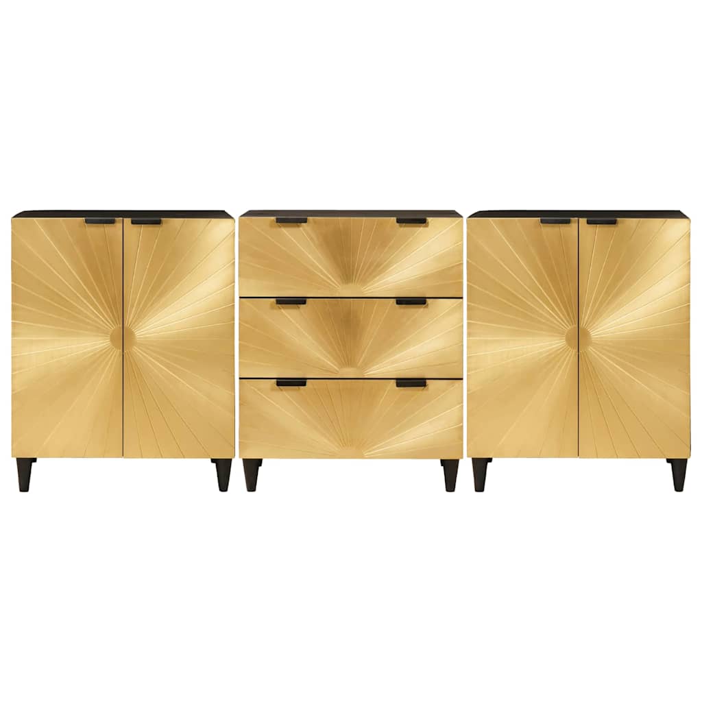 Széf 3 pcs Fekete és Arany 60 x 33 x 75 cm tömör mangófa