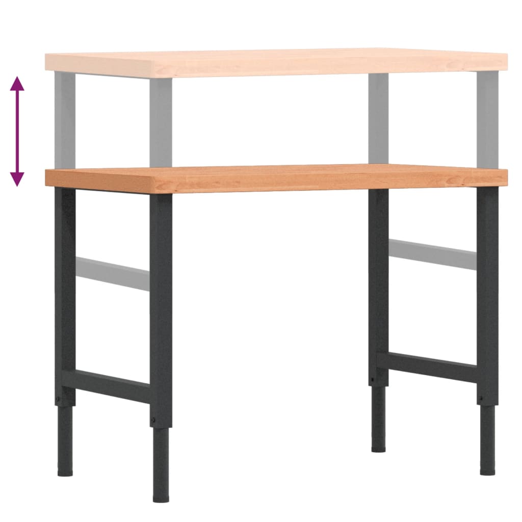 tömör bükkfa négyszög alakú munkapad 100 x 60 x (73-99,5) cm