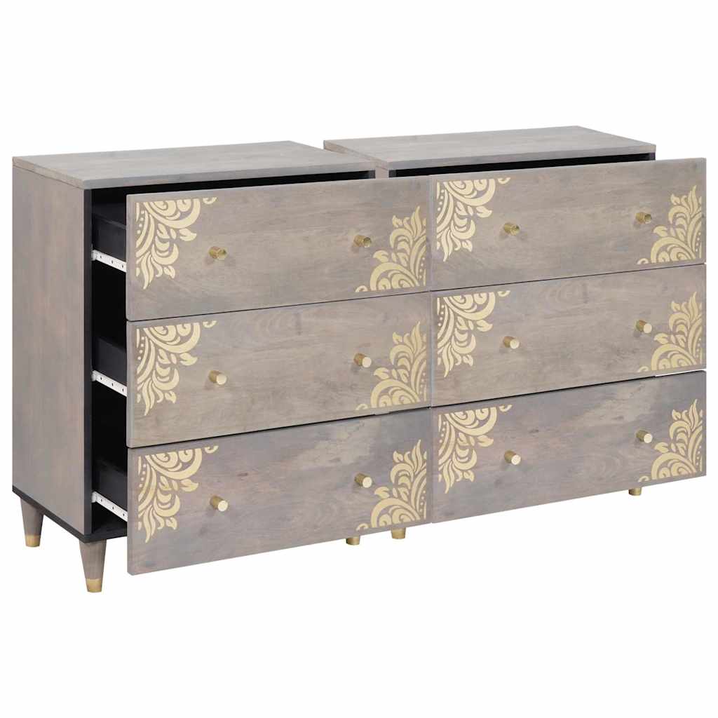 Széf fiókkal 2 pcs Szürke 60 x 33.5 x 75 cm Tömör mangófa