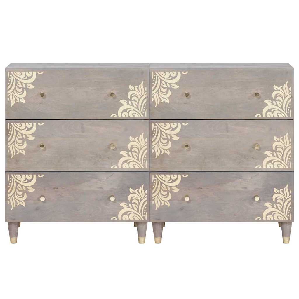 Széf fiókkal 2 pcs Szürke 60 x 33.5 x 75 cm Tömör mangófa