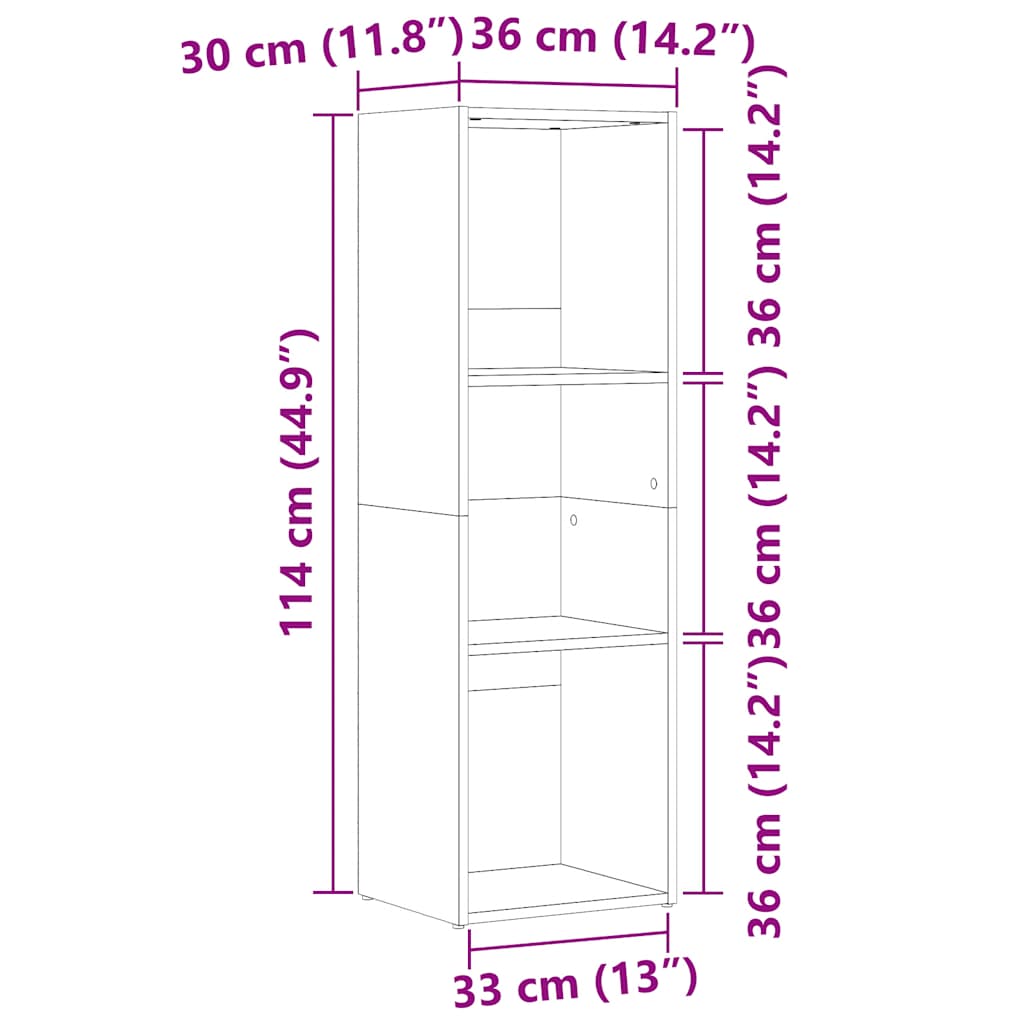 antik fa színű szerelt fa könyvszekrény 36 x 30 x 114 cm