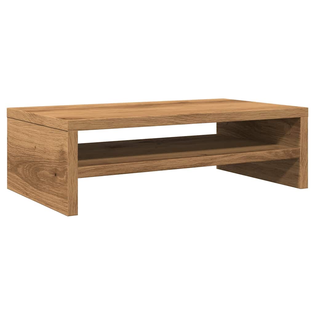 Kézműves tölgy színű szerelt fa monitorállvány 42x24x13 cm