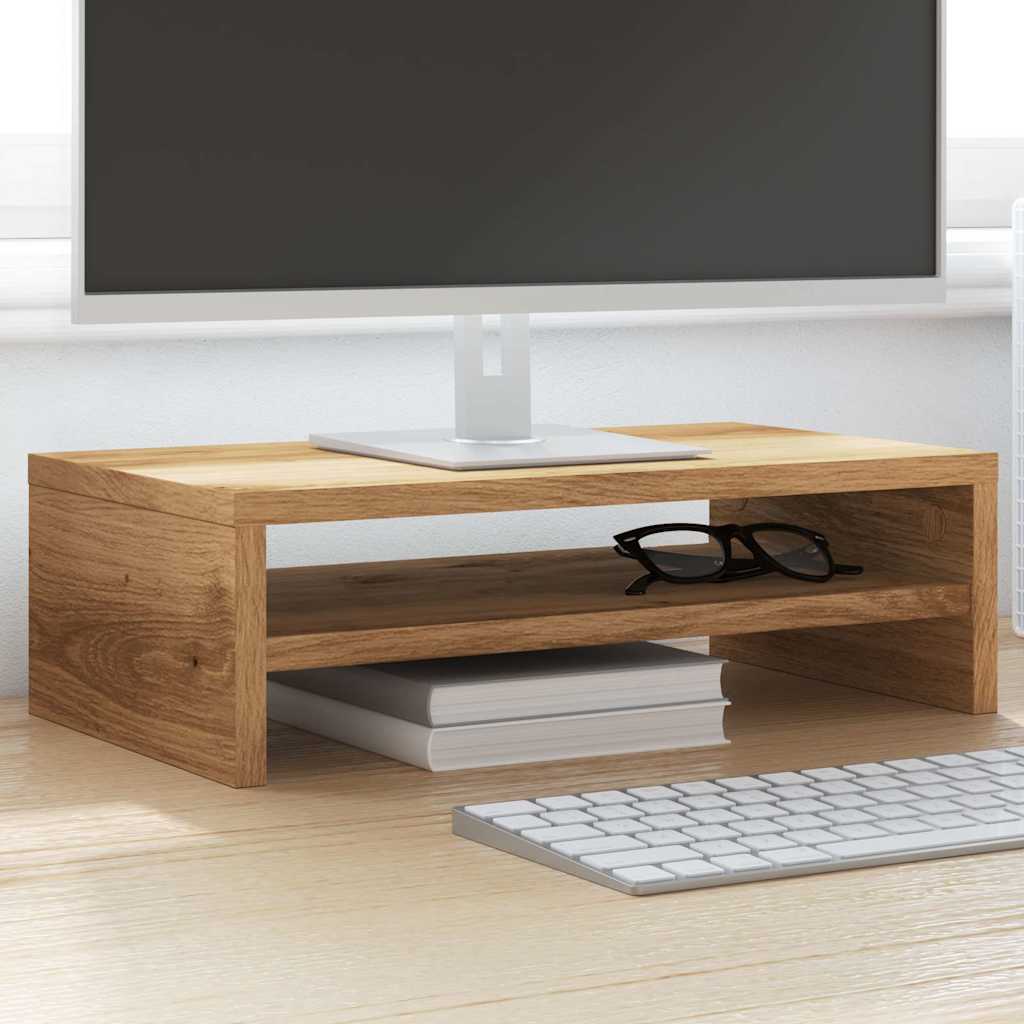 Kézműves tölgy színű szerelt fa monitorállvány 42x24x13 cm