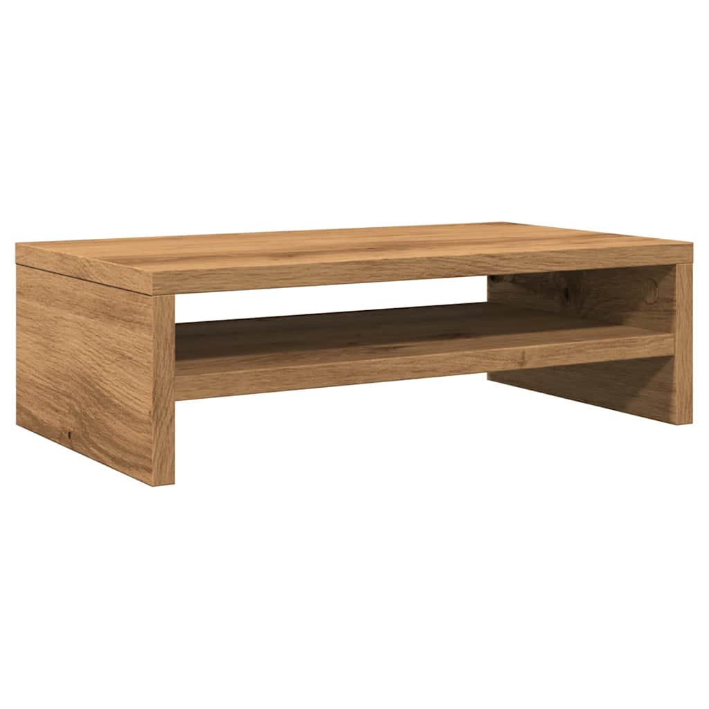 Kézműves tölgy színű szerelt fa monitorállvány 42x24x13 cm