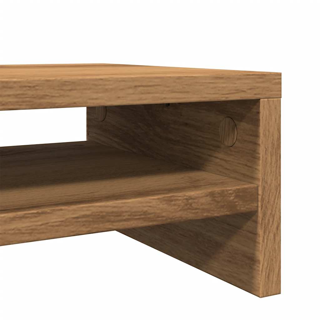 Kézműves tölgy színű szerelt fa monitorállvány 42x24x13 cm