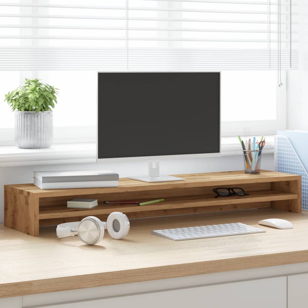 kézműves tölgy színű szerelt fa monitorállvány 100 x 24 x 13 cm