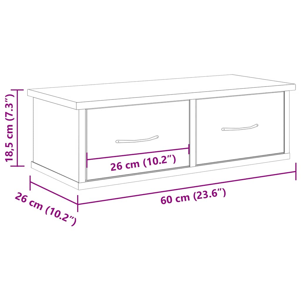 antik fa színű szerelt fa faliszekrény 60x26x18,5 cm