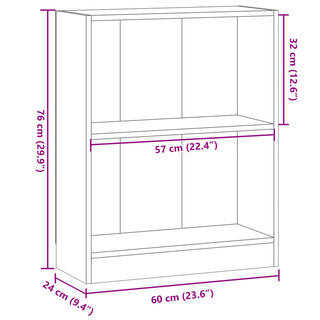 antik fa színű szerelt fa könyvespolc 60 x 24 x 76 cm