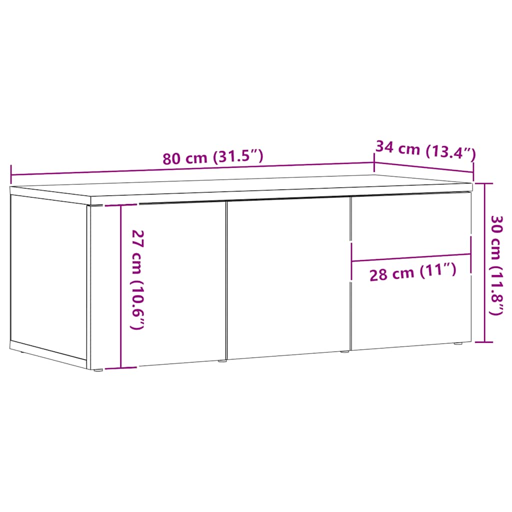 kézműves tölgy színű szerelt fa TV-szekrény 80x34x30 cm