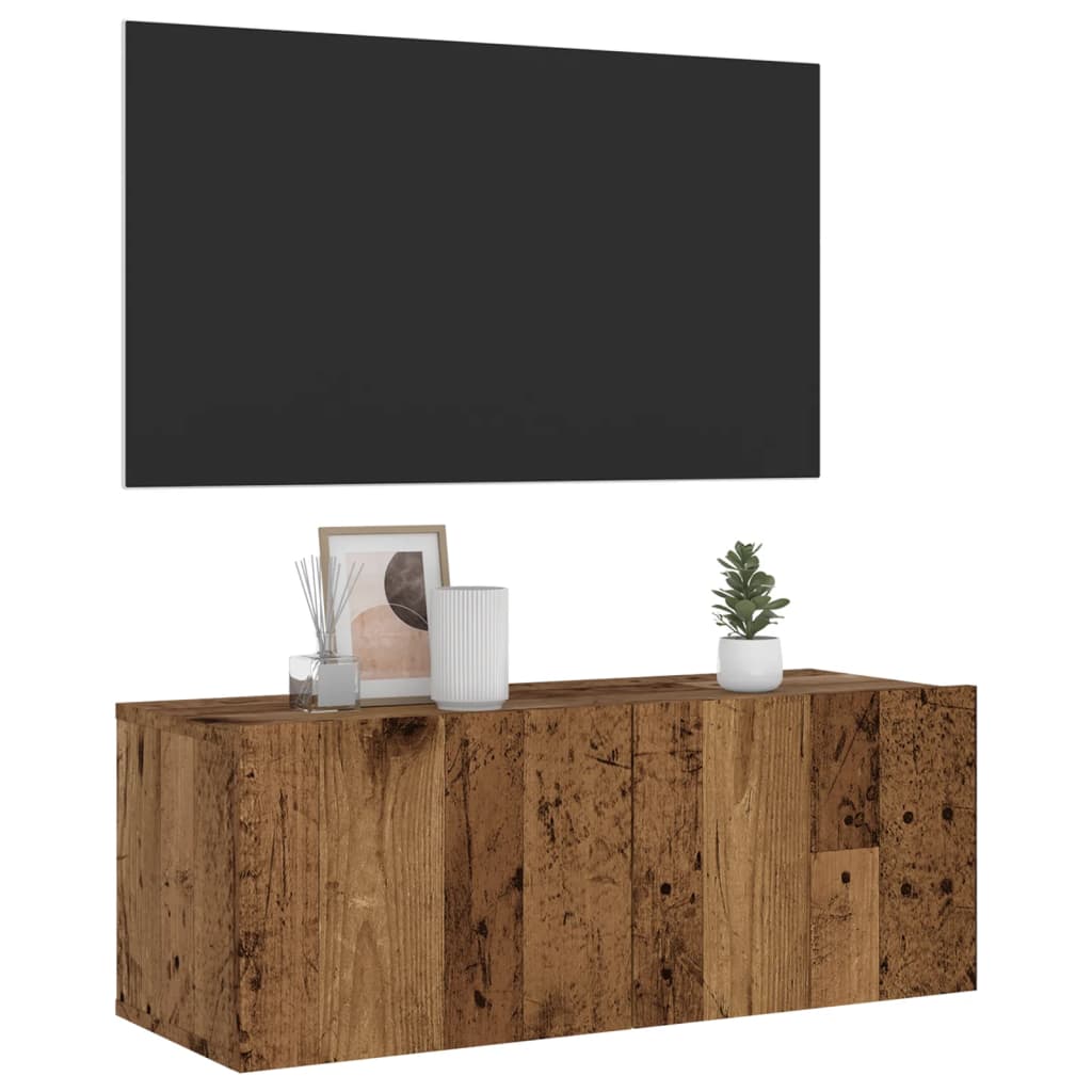 antik fa színű szerelt fa fali TV-szekrény 80 x 30 x 30 cm