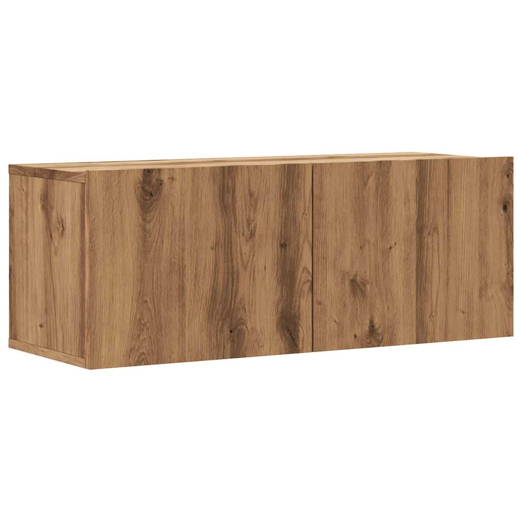 kézműves tölgy színű szerelt fa fali TV-szekrény 80x30x30 cm