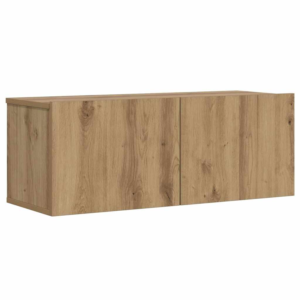 kézműves tölgy színű szerelt fa fali TV-szekrény 80x30x30 cm