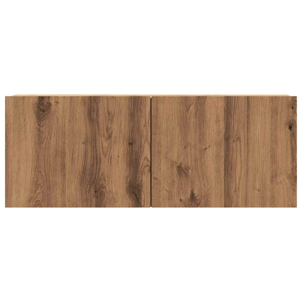 kézműves tölgy színű szerelt fa fali TV-szekrény 80x30x30 cm