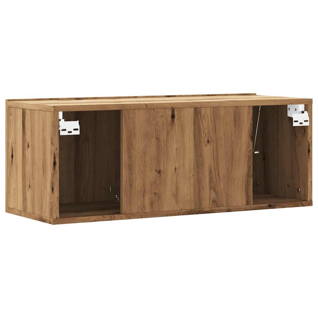kézműves tölgy színű szerelt fa fali TV-szekrény 80x30x30 cm