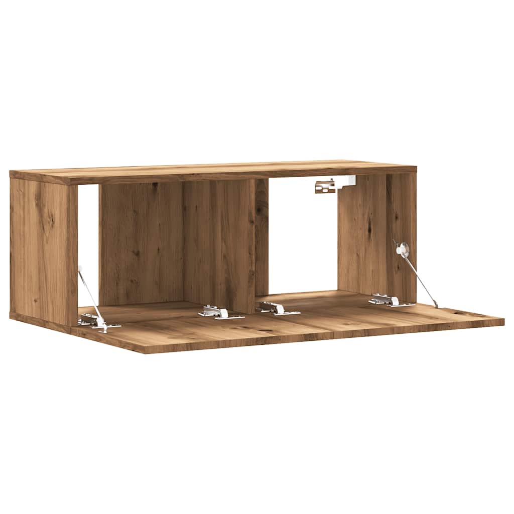 kézműves tölgy színű szerelt fa fali TV-szekrény 80x30x30 cm