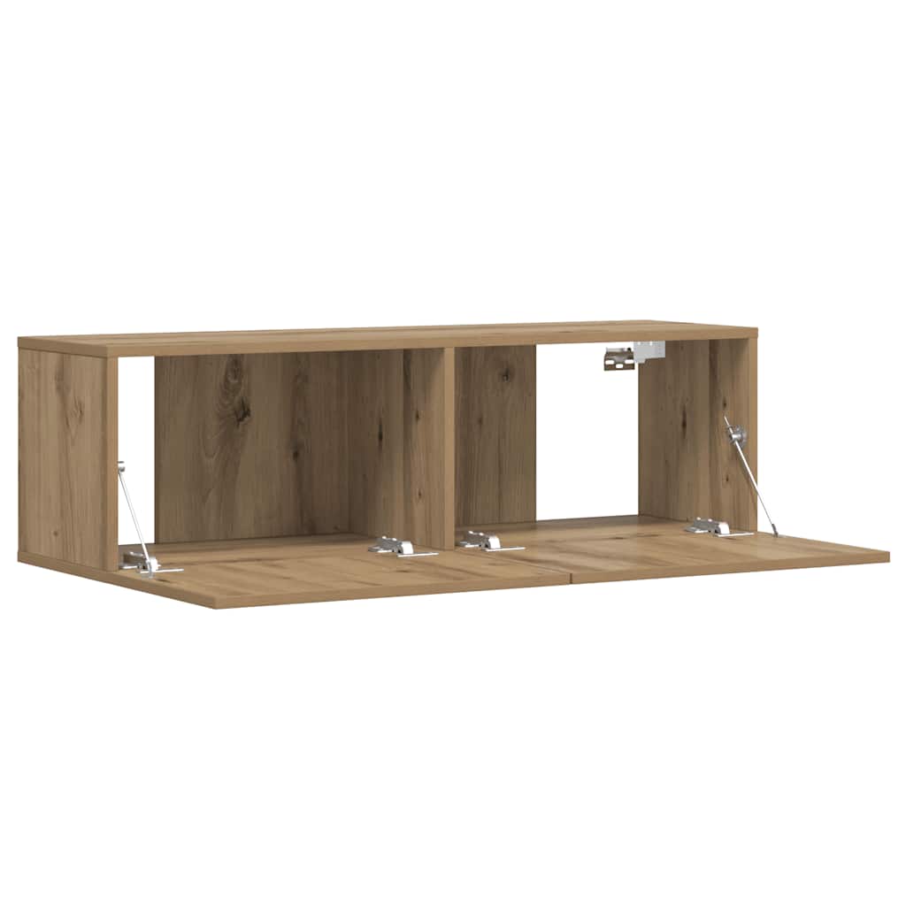 kézműves tölgy színű szerelt fa fali TV-szekrény 100x30x30 cm
