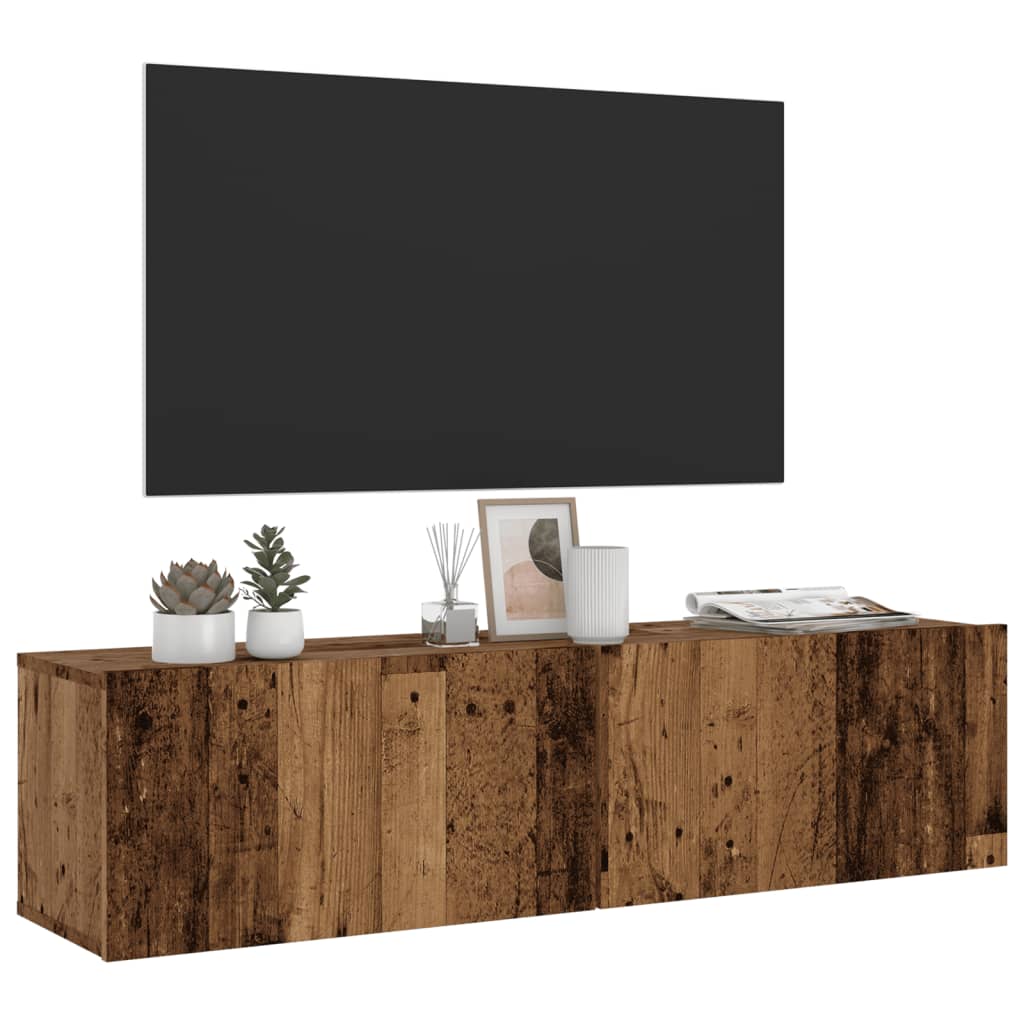 antik fa színű szerelt fa fali TV-szekrény 120 x 30 x 30 cm