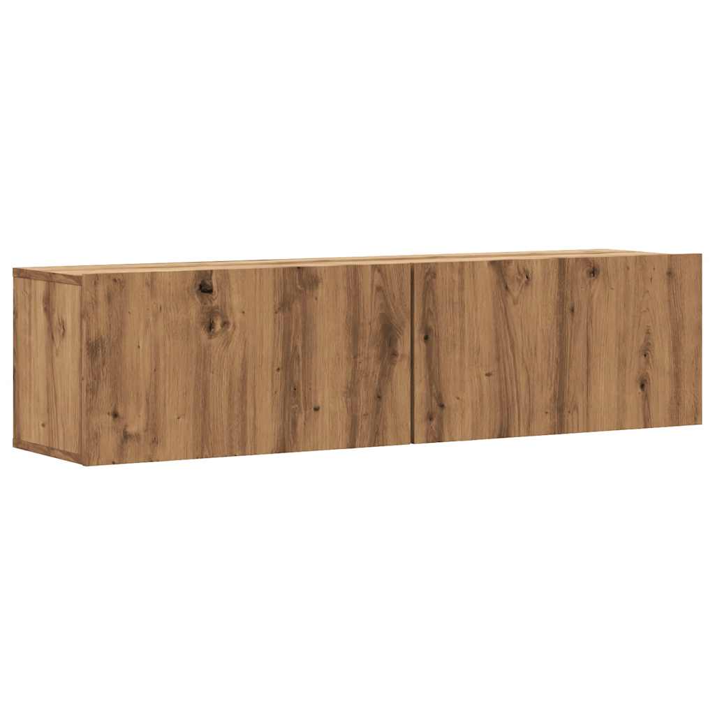 kézműves tölgy színű szerelt fa fali TV-szekrény 120x30x30 cm
