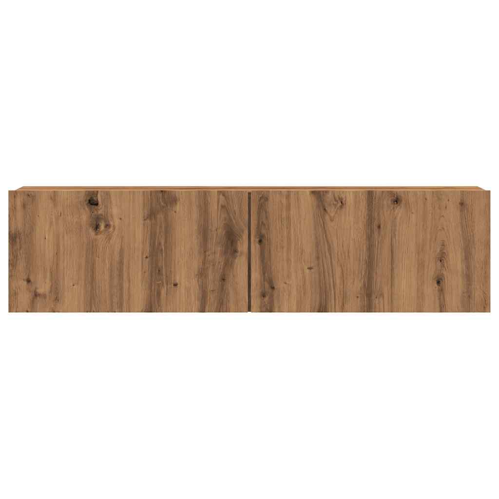 kézműves tölgy színű szerelt fa fali TV-szekrény 120x30x30 cm